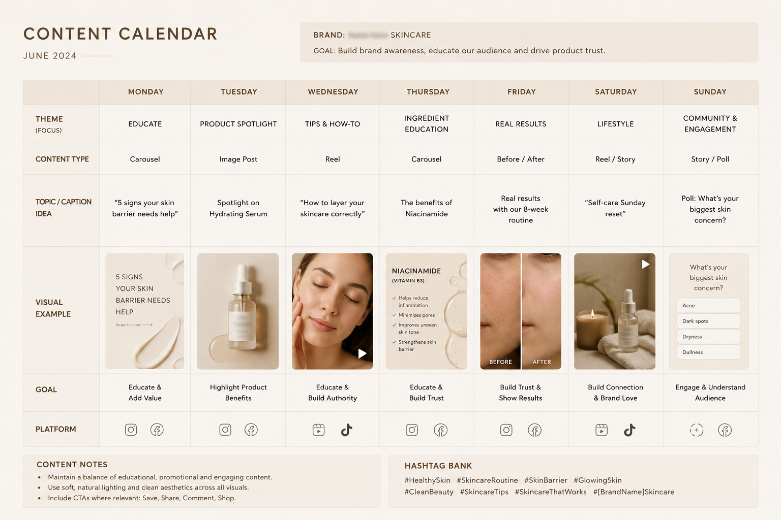Social media content calendar sample