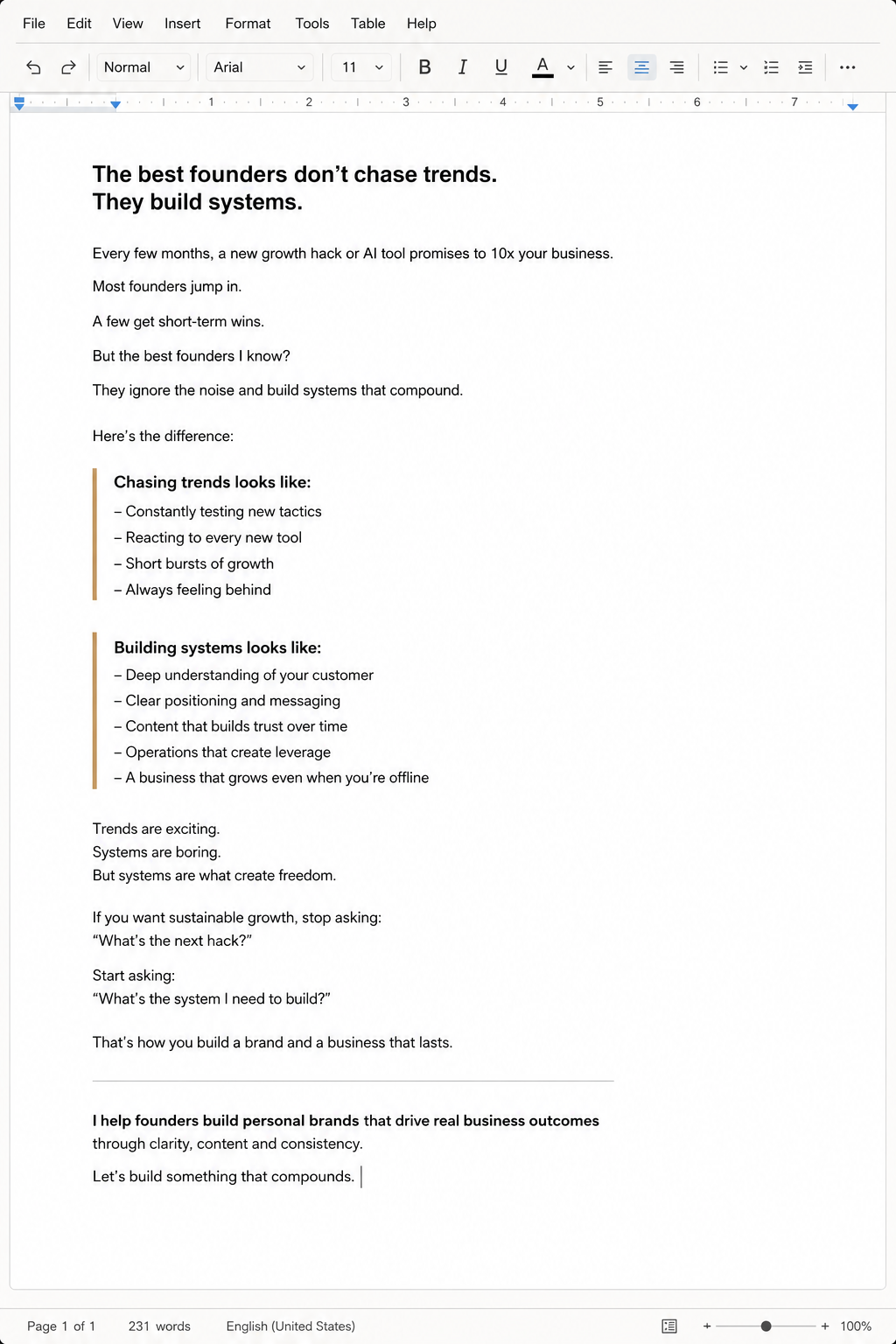 Personal branding content sample
